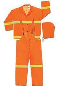 DESCRIPTION: (5) RAIN SUITS BRAND/MODEL: MCR SAFETY #2013RS INFORMATION: BIB AND JACKET ORANGE SIZE: SIZE SMALL 34-36 RETAIL$: $88.63 EA QTY: 5