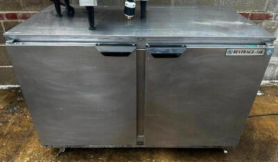 BEVERAGE AIR 48" TWO DOOR UNDER COUNTER COOLER. - POWERS ON AND COOLING.`