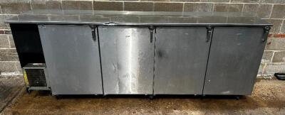 GLASTENDER 108" THREE DOOR STAINLESS BACK BAR COOLER - POWERS ON AND COOLING