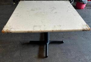 36" X 36" COVERED WOOD TABLE W/ METAL BASE