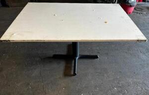 48" X 30" COVERED WOOD TABLE W/ METAL BASE