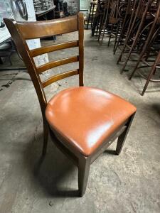 (4) LADDER BACK WOODEN CHAIRS W/ TAN PADDED SEATS