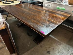 72" X 36" HARDWOOD DINING ROOM TABLE W/ DOUBLE PEDESTAL BASE.