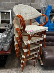 (5) WOOD FRAME W/ WICKER SEATS CHAIRS