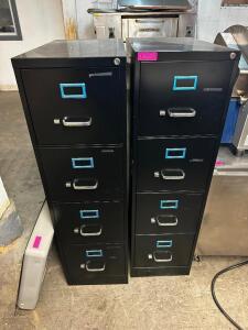 (4) FOUR DRAWER BLACK FILE CABINETS