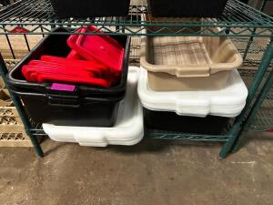 (1) LOT OF ASSORTED BUS TUBS AND PLASTIC LIDS