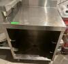 DESCRIPTION: 24" X 24" ALL STAINLESS UNDER BAR COUNTER W/ LOWER STORAGE. ADDITIONAL INFORMATION W/ 4" BACK SPLASH LOCATION: UPSTAIRS QTY: 1