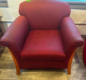 DESCRIPTION: MAROON PLEATHER ARM CHAIR LOCATION: UPSTAIRS QTY: 1