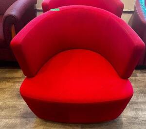 DESCRIPTION: (2) JOEL MODERN CLUB LOUNGE CHAIRS IN BRIGHT RED. BRAND / MODEL: COALESSE ADDITIONAL INFORMATION RETAIL NEW FOR $2000 PER CHAIR LOCATION: