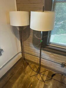 DESCRIPTION: (2) FLOOR LAMPS W/ SHADES. ADDITIONAL INFORMATION CHROME BASE AND STOCK. LOCATION: UPSTAIRS THIS LOT IS: SOLD BY THE PIECE QTY: 2