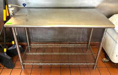 DESCRIPTION: STAINLESS TABLE WITH CAN OPENER AND WIRE UNDERSHELF SIZE: 49.5"X23"X34" LOCATION: KITCHEN QTY: 1