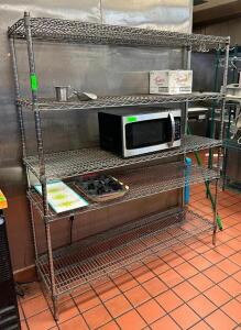 DESCRIPTION: 5-TIER WIRE SHELVING UNIT INFORMATION: CONTENTS NOT INCLUDED SIZE: 60"X18"X72" LOCATION: KITCHEN QTY: 1