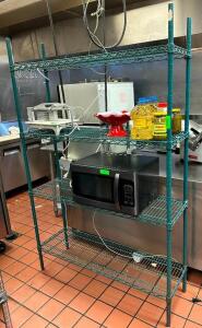 DESCRIPTION: 4-TIER WIRE SHELVING UNIT INFORMATION: CONTENTS NOT INCLUDED SIZE: 48"X14"X74" LOCATION: KITCHEN QTY: 1