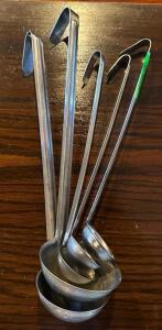 DESCRIPTION: (5) ASSORTED SIZED LADLES SIZE: SEE PHOTOS LOCATION: MAIN DINING QTY: 5