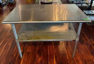 DESCRIPTION: 48" STAINLESS STEEL TABLE WITH GALVANIZED UNDERSHELF SIZE: 48"X30"X36" LOCATION: MAIN DINING QTY: 1