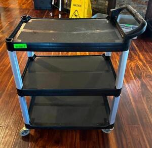 DESCRIPTION: 3-TIER PLASTIC UTILITY CART SIZE: 26"X17"X32" LOCATION: MAIN DINING QTY: 1