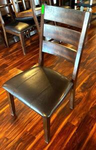 DESCRIPTION: (6) WOODEN CHAIRS WITH VINYL UPHOLSTERED SEATS LOCATION: MAIN DINING QTY: 6