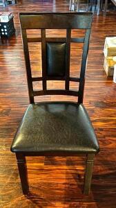 DESCRIPTION: (4) WOODEN CHAIRS WITH VINYL UHPOLSTERED SEATS LOCATION: MAIN DINING QTY: 4