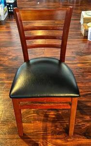 DESCRIPTION: (6) WOODEN LADDERBACK DINING CHAIRS WITH VINYL UPHOLSTERED SEATS LOCATION: MAIN DINING QTY: 6