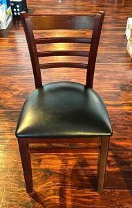 DESCRIPTION: (6) WOODEN LADDERBACK DINING CHAIRS WITH VINYL UPHOLSTERED SEATS LOCATION: MAIN DINING QTY: 6