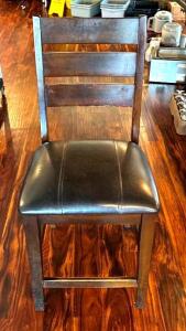 DESCRIPTION: (4) WOODEN BARSTOOLS WITH VINYL UPHOLSTERED SEATS SIZE: 24" SEAT HEIGHT LOCATION: MAIN DINING QTY: 4