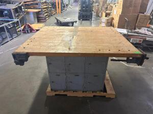 64" WORK TABLE WITH LOCKER BASE AND MOUNTED VICES