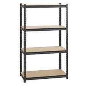 DESCRIPTION: (1) RIVET SHELVING, 5 SHELF UNIT BRAND/MODEL: IRON HORSE #20993 INFORMATION: BLACK SIZE: 72" H 48"W 18"D RETAIL$: $146.99 EA QTY: 1