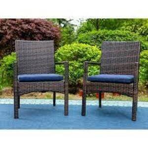 DESCRIPTION: (2) OUTDOOR RATTAN AND METAL CHAIRS BRAND/MODEL: PHI-VILLA #PV-098 INFORMATION: BROWN RATTAN AND BLACK METAL SIZE: 2 PACK RETAIL$: $153.0