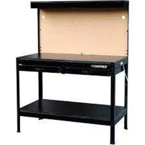 DESCRIPTION: (1) MULTIPURPOSE WORKBENCH WITH WORK LIGHT BRAND/MODEL: WORKPRO #3302 INFORMATION: BLACK WITH PEG BOARD RETAIL$: $89.00 EA QTY: 1