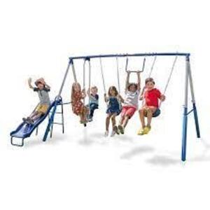 DESCRIPTION: (1) ARCADIA METAL SWING SET BRAND/MODEL: SPORTSPOWER SIZE: 134 x 100 x 73.6 inches RETAIL$: $169.00 QTY: 1