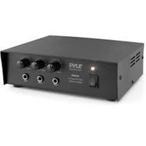 DESCRIPTION: (1) MICROPHONE AC/DC PA AMPLIFIER BRAND/MODEL: PYLE #PMSA20 INFORMATION: BLACK RETAIL$: $61.99 EA QTY: 1