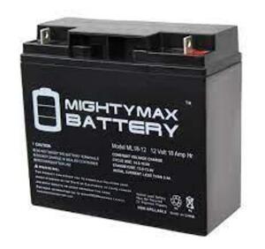 DESCRIPTION: (2) BATTERY REPLACEMENTS BRAND/MODEL: MIGHTY MAX BATTERY #ML18-12 INFORMATION: BLACK SIZE: 225X159X249 MM RETAIL$: $74.99 EA QTY: 2