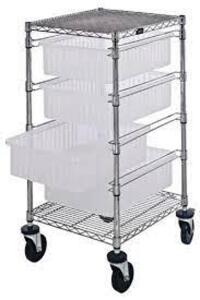 DESCRIPTION: (1) BOX OF SHELVES AND LEGS FOR BIN CART STORAGE BRAND/MODEL: QUANTUM STORAGE #BC212434M1CL INFORMATION: STAINLESS STEEL SIZE: SHELVES AN