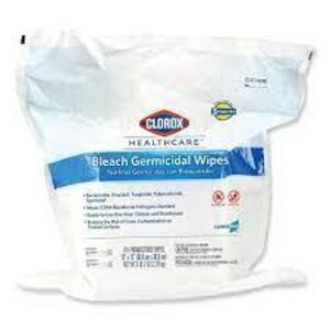 DESCRIPTION: (2) BAGS OF BLEACH GERMICIDAL WIPES BRAND/MODEL: CLOROX HEALTHCARE SIZE: 110 PREMOISTENED RETAIL$: $80.00 EA QTY: 2