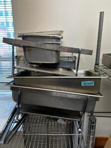 DESCRIPTION: (1) LOT OF ASSORTED CHAFFER STAND, PANS, AND INSERTS. LOCATION: OFFICE THIS LOT IS: ONE MONEY QTY: 1