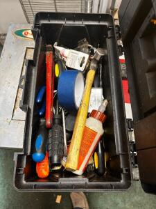 DESCRIPTION: TOOLBOX W/ CONTENTS - ASSORTED HAND TOOLS LOCATION: OFFICE THIS LOT IS: ONE MONEY QTY: 1