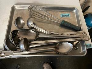 DESCRIPTION: (2) HALF SIZE SHEET PANS AND ASSORTED UTENSILS. LOCATION: OFFICE THIS LOT IS: ONE MONEY QTY: 1