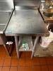 DESCRIPTION: 18" X 30" STAINLESS TABLE W/ 2" BACK SPLASH SIZE 18" X 30" LOCATION: KITCHEN QTY: 1