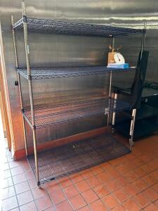 DESCRIPTION: 60" X 24" FOUR TIER BLUE COATED WIRE SHELF SIZE 60" X 24" LOCATION: KITCHEN QTY: 1