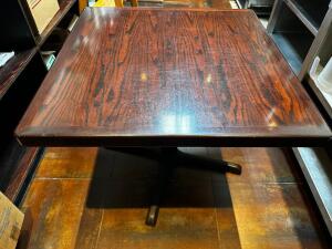 DESCRIPTION: 36" X 36" HARDWOOD TABLE W/ BASE SIZE 36" X 36" LOCATION: ENTRANCE QTY: 1