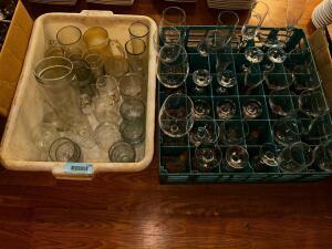 DESCRIPTION: (2) GLASS RACKS OF ASSORTED BAR GLASSES LOCATION: MAIN SEATING THIS LOT IS: ONE MONEY QTY: 1