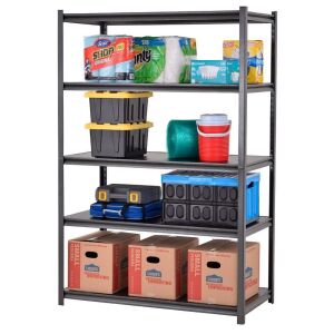 DESCRIPTION: (1) HEAVY DUTY STANDING SHELVING UNIT BRAND/MODEL: MUSCLE RACK #MFZB4824-5-BK SIZE: 4 SHELVES, 3200 TOTAL WEIGHT CAPACITY RETAIL$: $349.0