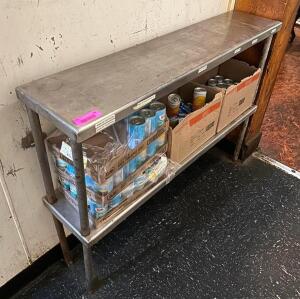 DESCRIPTION: 44" STAINLESS TABLE WITH UNDERSHELF INFORMATION: CONTENTS NOT INCLUDED SIZE: 44"X10" LOCATION: BAR QTY: 1