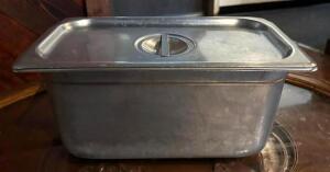 DESCRIPTION: (2) 1/3 SIZE STAINLESS INSERTS WITH LIDS SIZE: 6" DEEP LOCATION: MAIN DINING QTY: 2