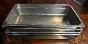 DESCRIPTION: (4) FULL SIZE STAINLESS INSERTS SIZE: 4" DEEP LOCATION: MAIN DINING QTY: 4