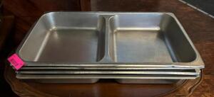 DESCRIPTION: (4) FULL SIZE SPLIT STAINLESS INSERTS SIZE: 4" DEEP LOCATION: MAIN DINING QTY: 4