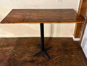 DESCRIPTION: BAR HEIGHT RECTANGULAR TABLE SIZE: 24" X 54" LOCATION: MAIN DINING QTY: 1