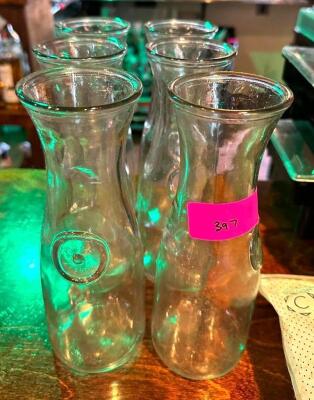 DESCRIPTION: (6) GLASS CARAFES LOCATION: BAR QTY: 6