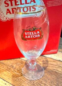 DESCRIPTION: (20) STELLA ARTOIS GLASSES INFORMATION: NEW IN BOX LOCATION: MAIN DINING QTY: 20