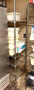 DESCRIPTION: 5-TIER WIRE SHELVING UNIT WITH CASTERS INFORMATION: CONTENTS NOT INCLUDED SIZE: 24"X24"X78" LOCATION: KITCHEN QTY: 1